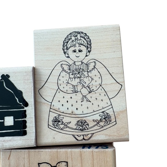 Lot of 5 Vintage Christmas Wood Mount Rubber Stamps Jumbo 1990s Bundle of 5 - Picture 4 of 10